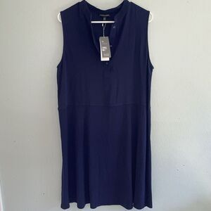 Nwt Eileen Fisher Silk Georgette Crepe Sleeveless Midi‎ Dress Navy Blue Size M